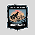 Faith Can Move Mountains sticker with mountain art and 'Matthew 17:20' text