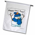 White garden flag with snowman and 'Happy New Year' text