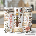 Personalized Christian tumbler with lid and stainless steel straw, vintage floral quotes design