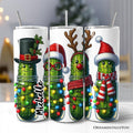Personalized 20oz Christmas tumbler with lid and stainless straw, green pickle holiday print