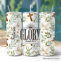 20oz Christian tumbler with lid and stainless straw, white with birds, leaves, and cross