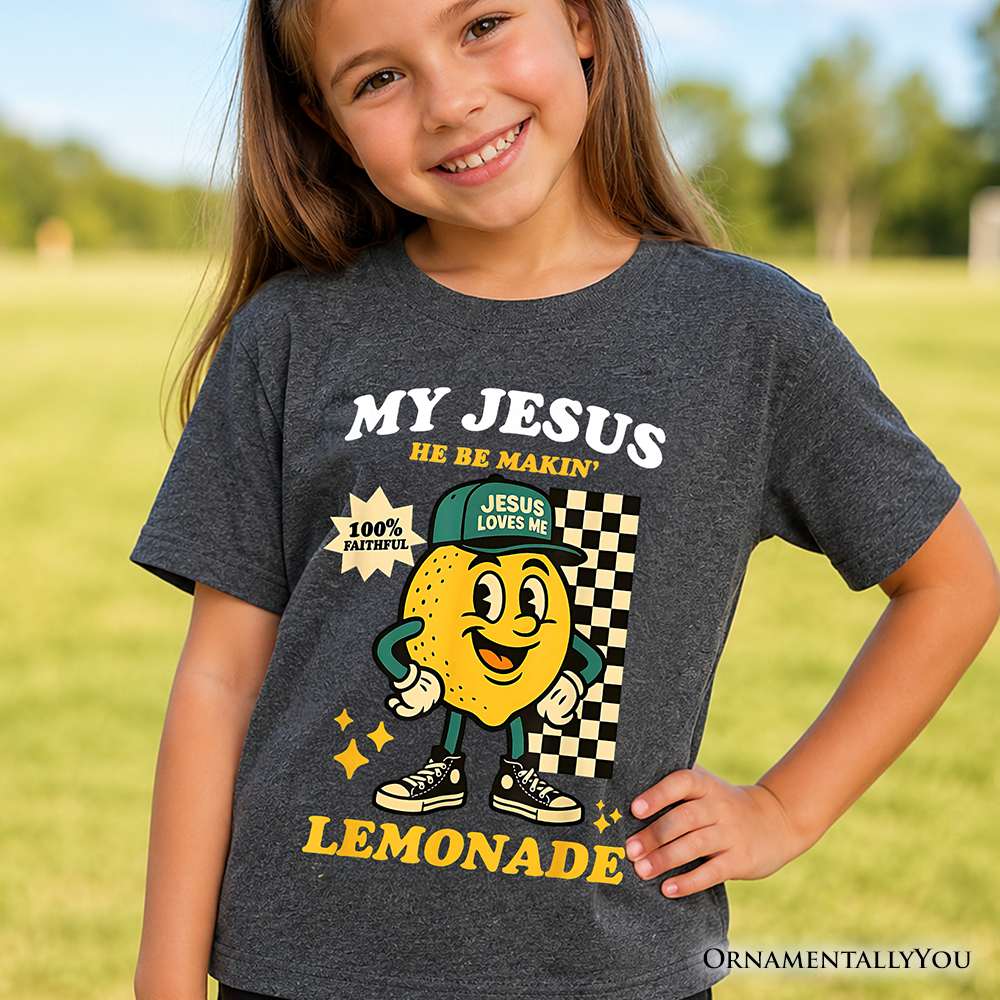 Kids dark gray T-shirt with 'My Jesus Be Makin' Lemonade' front graphic