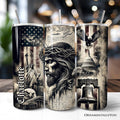 Set of three 20oz tumblers with clear lids and stainless straws, black-and-white patriotic prints