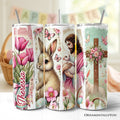 20oz Easter tumbler set with lid and stainless straw, rabbit and Jesus pink floral art
