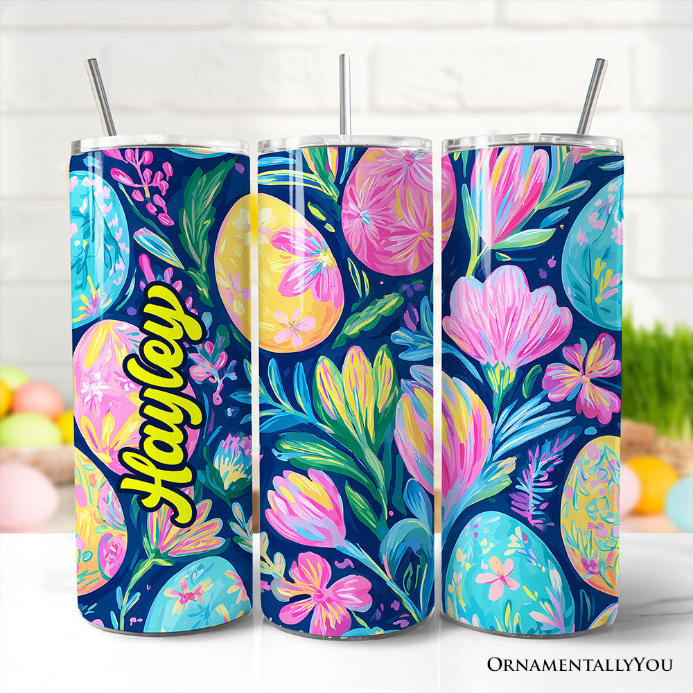 20oz tumbler set with lid and straw, Happy spring floral egg design