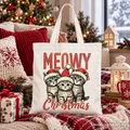 White cotton tote bag featuring “MEOWY Christmas” cat print