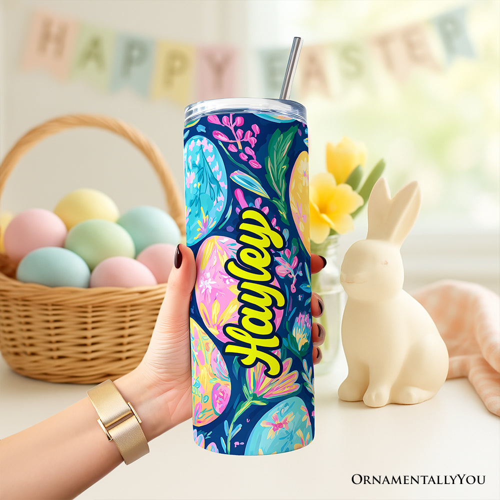 20oz tumbler with lid and straw, Happy painted egg floral artwork