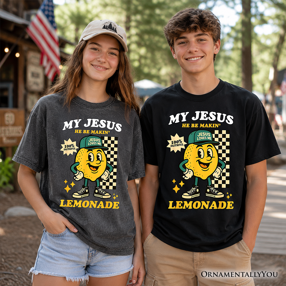 Kids pair of T-shirts: dark gray and black, each with 'My Jesus Be Makin' Lemonade' print