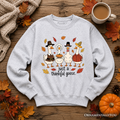 Light gray sweatshirt laid flat with “just a thankful goose” turkey graphic