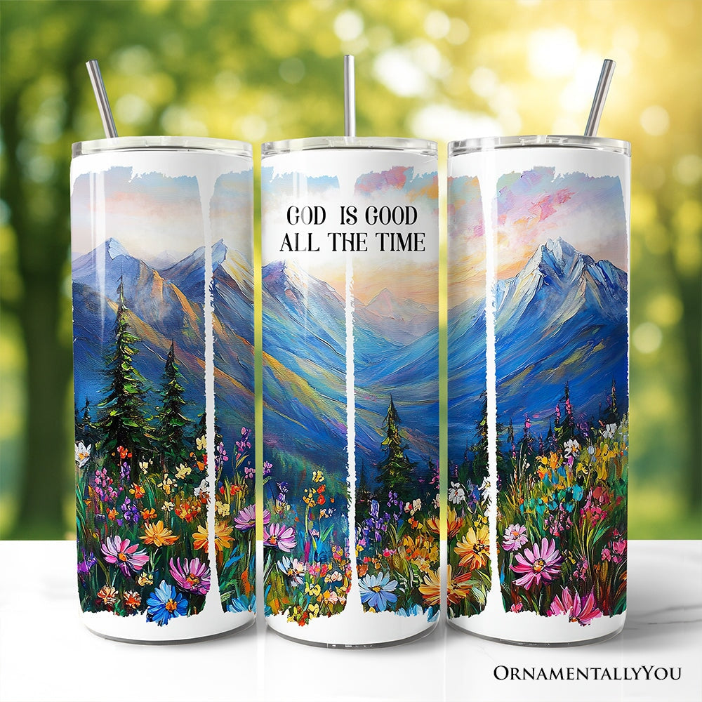 20oz personalized tumbler set with lid and metal straw, mountain landscape and floral print