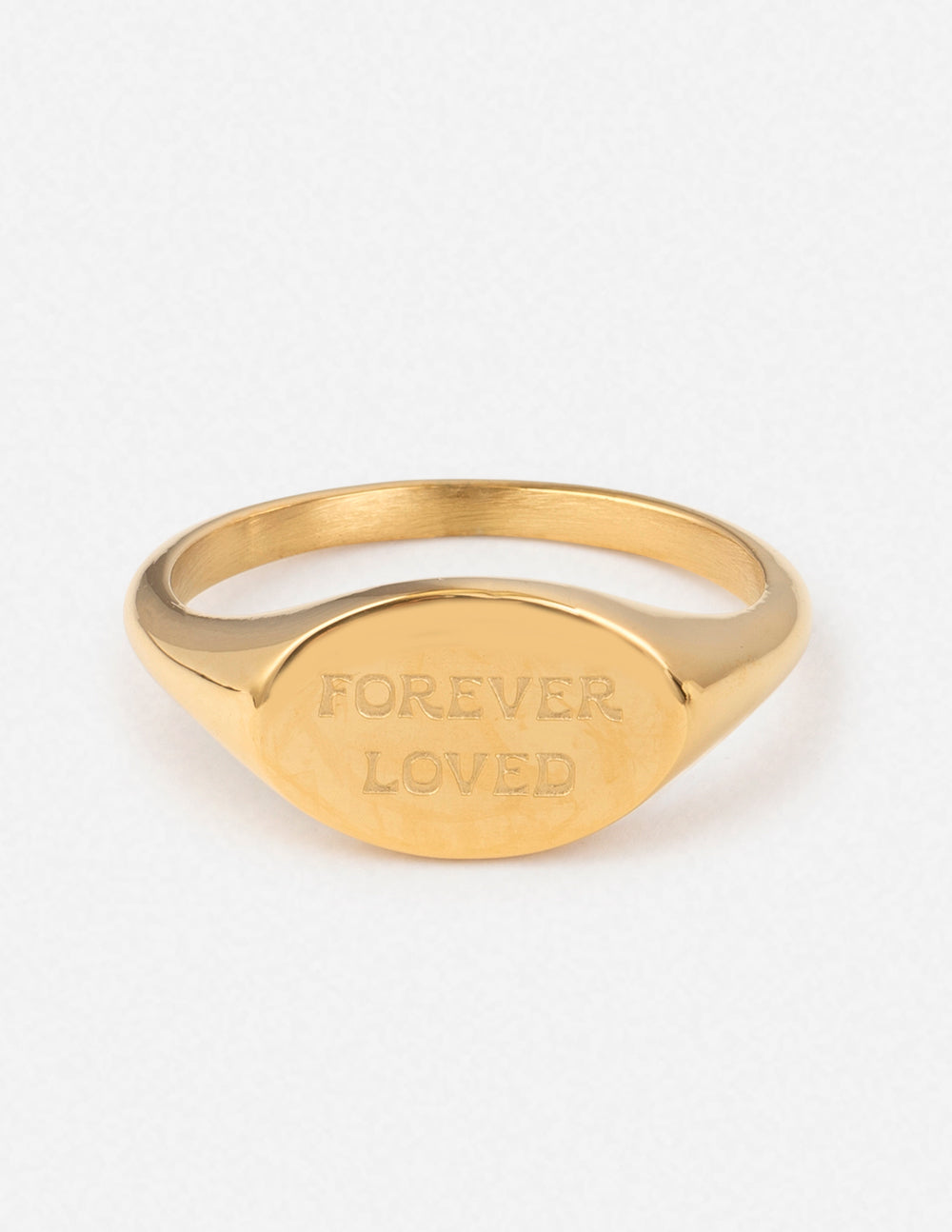 Gold oval signet ring, engraved 'Forever Loved'