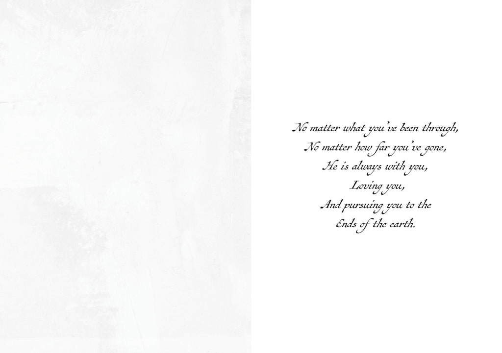 Greeting card inside page with centered printed verse text in decorative script.