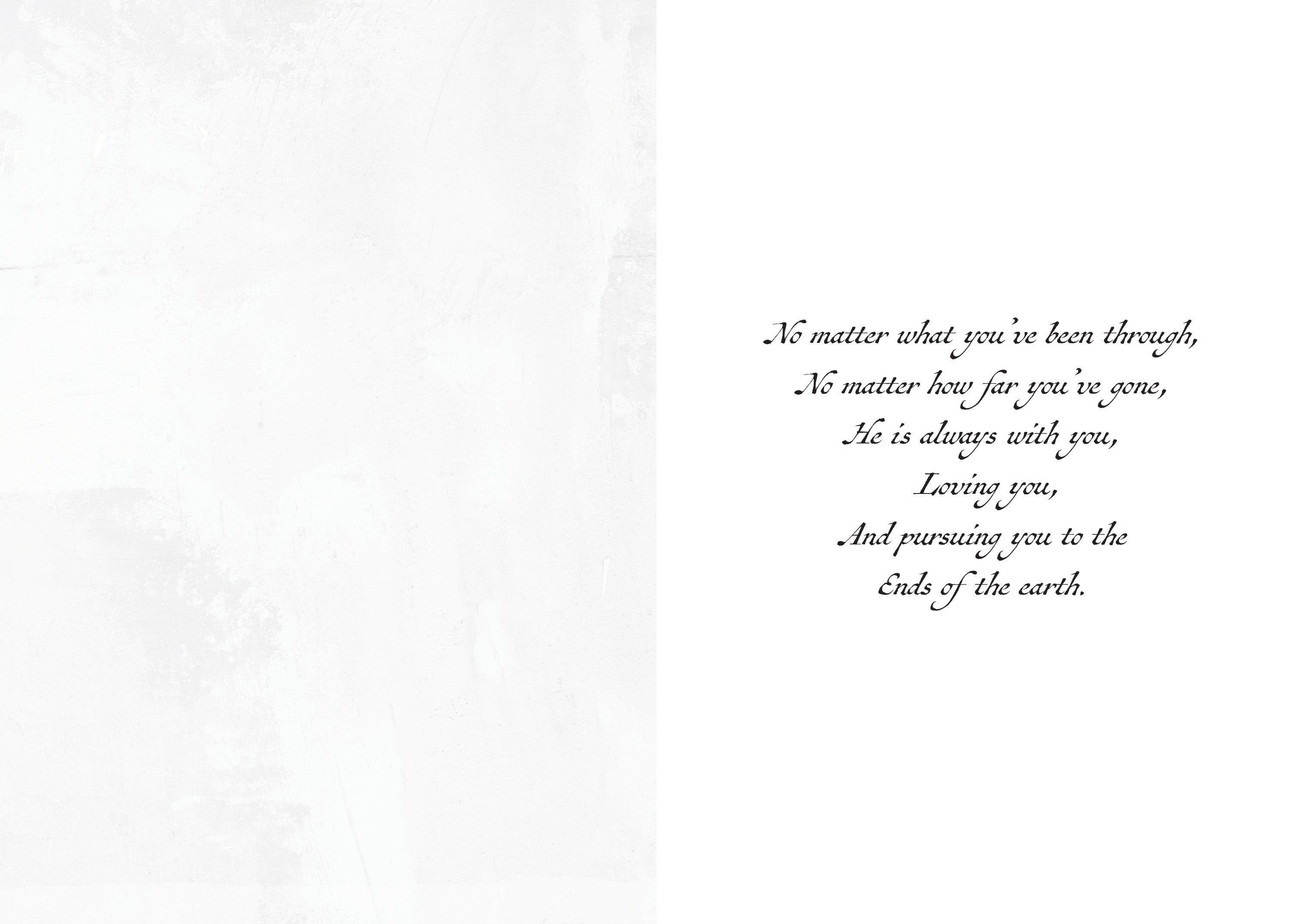 Greeting card inside page with centered printed verse text in decorative script.