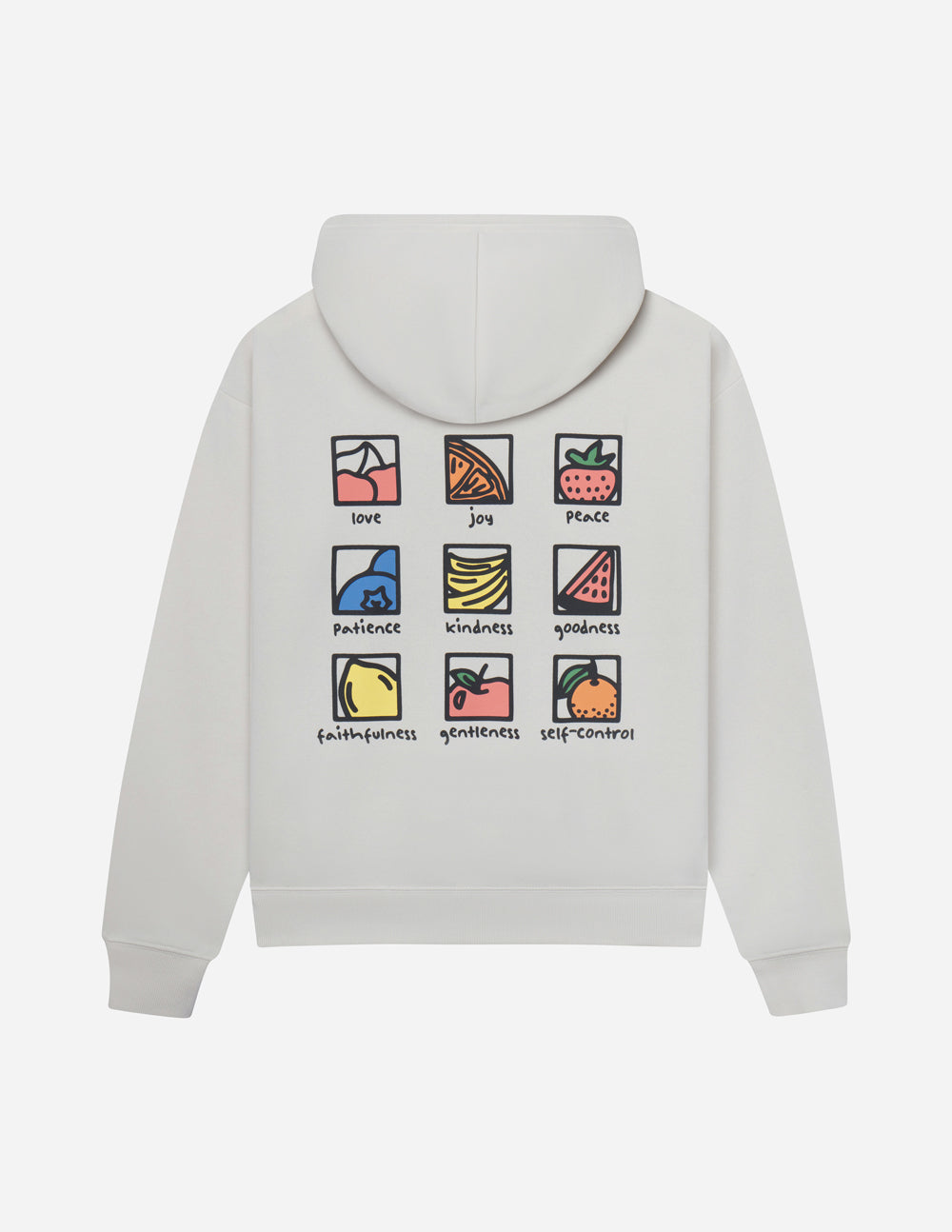 Unisex white hoodie, back square icon grid print