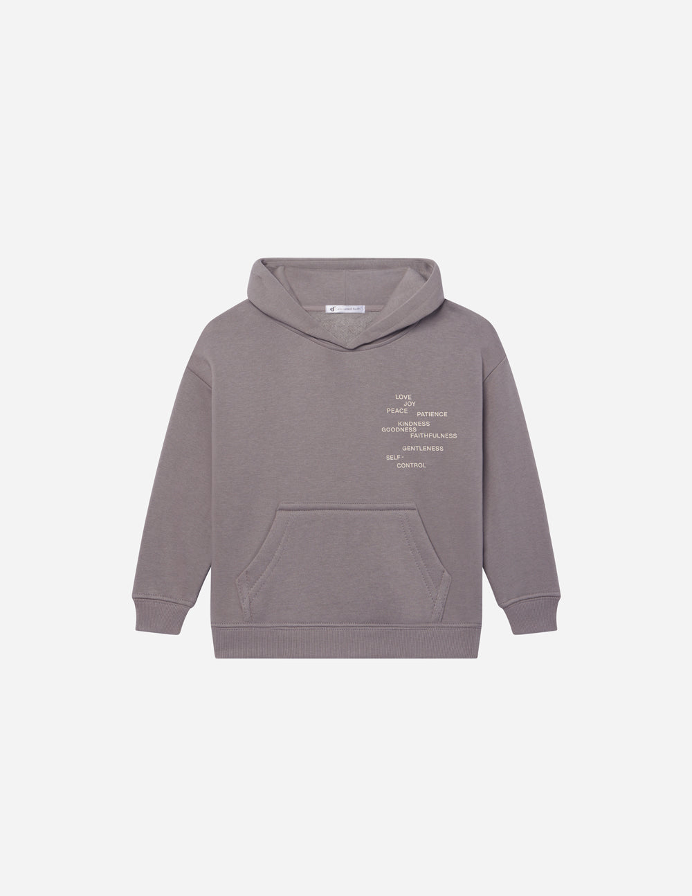 Kids pullover hoodie in mauve with front kangaroo pocket and drawstring hood