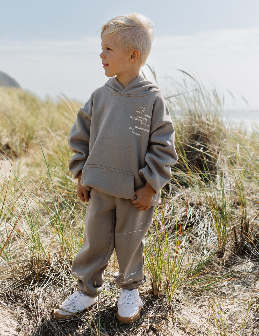 Kids gray hoodie and jogger pants, hooded sweatshirt with chest print