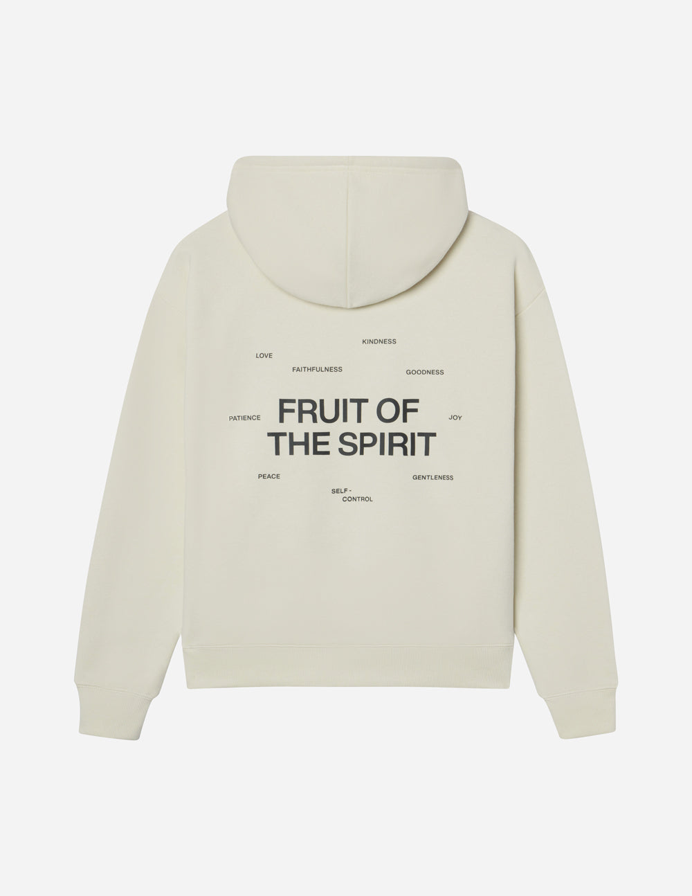Cream unisex hoodie with 'FRUIT OF THE SPIRIT' word print