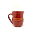 Red ceramic mug with handle, 'GIVE ME JESUS' printed on front