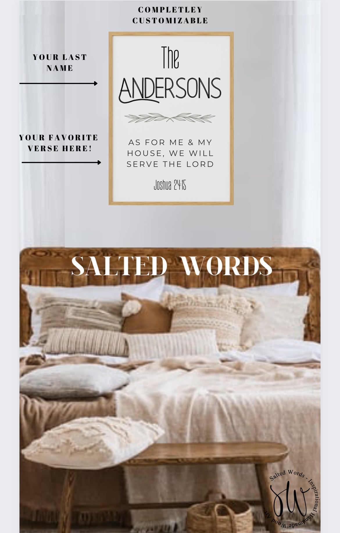 Custom wooden wall sign reading 'The Andersonsons' with quote and arrows
