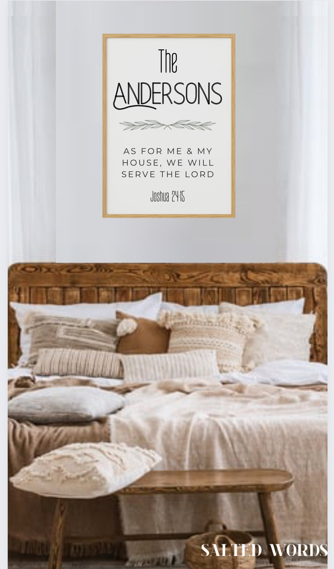 Custom wooden wall sign reading 'Andersons' with quote, in dark frame
