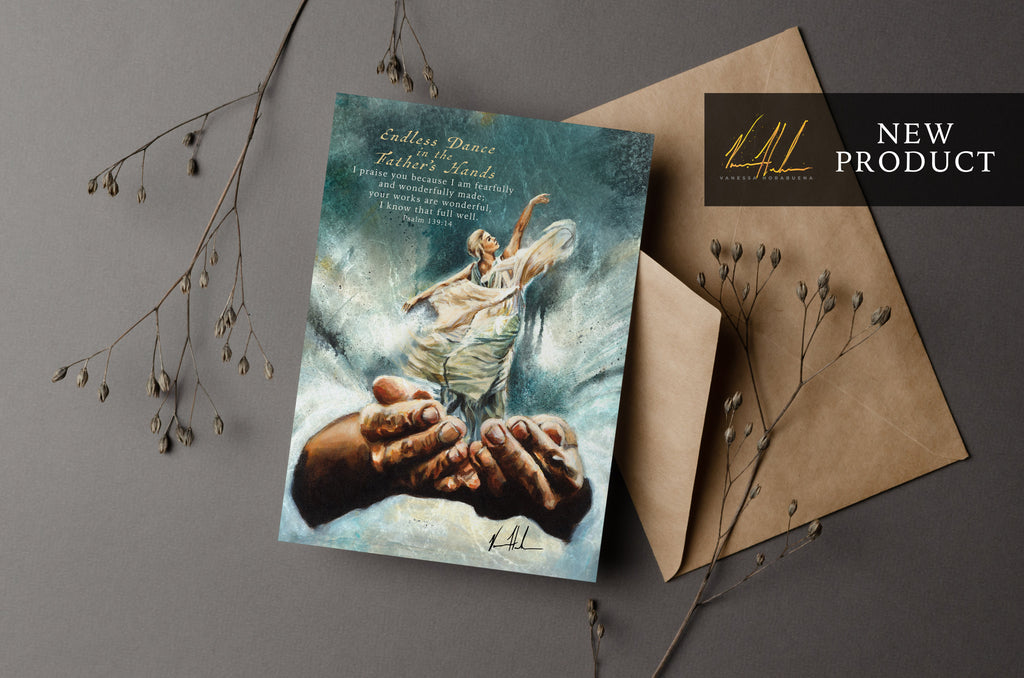 Greeting card with illustrated teal cover and matching kraft envelope