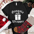 Black short-sleeve crewneck tee with white "Gangsta Wrapper" graphic
