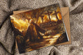 Easter greeting card with dramatic cross scene and scripture lettering on brown cover