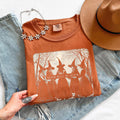 Orange girls Halloween T-shirt folded flat with crew neck and square witch graphic