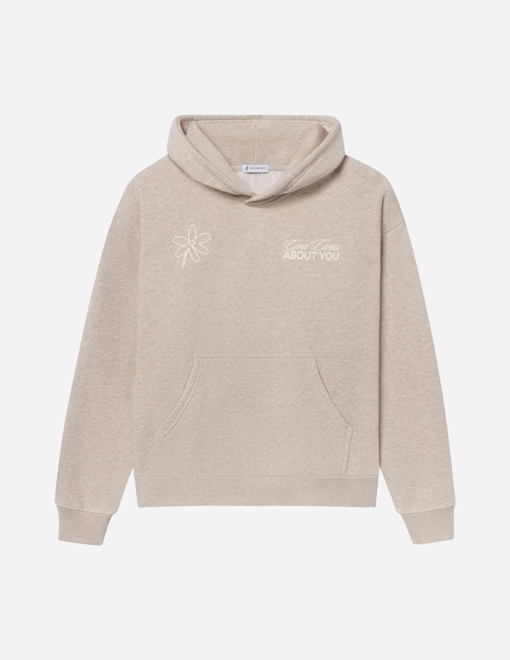 Light beige unisex pullover hoodie with hood and kangaroo pocket