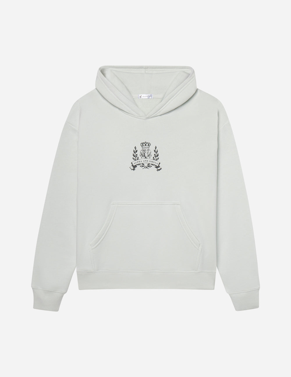 Unisex light cream hoodie with kangaroo pocket, hood, and small chest logo
