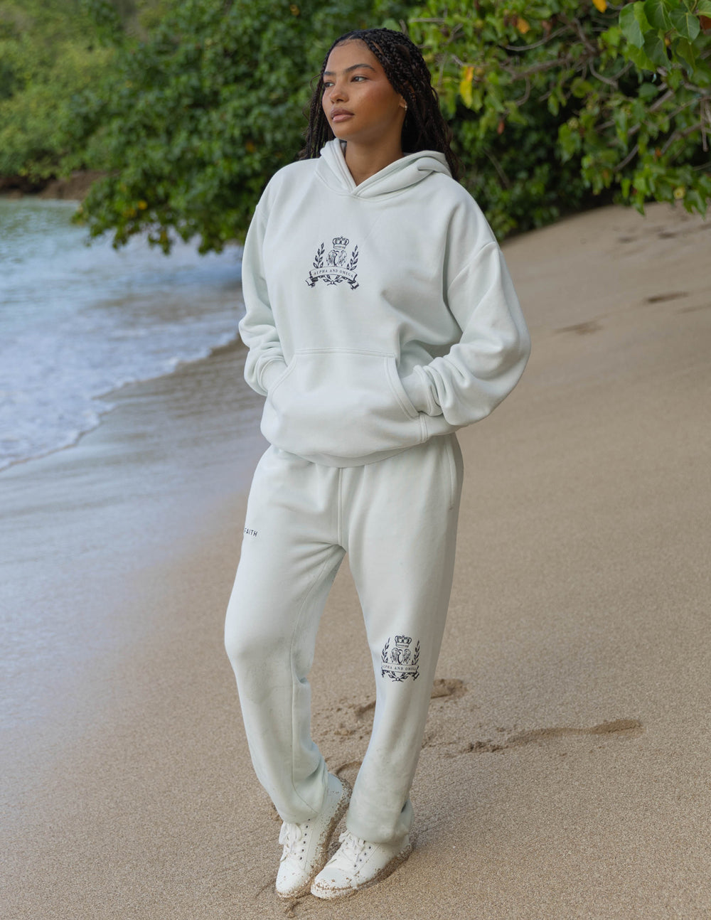 Unisex sweatpants, off-white, crest logo on leg with cuffed hems