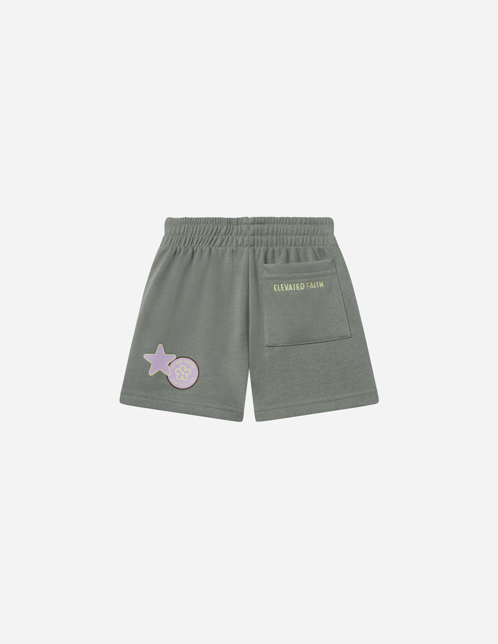 Kids gray shorts with embroidered patch and back pocket detail