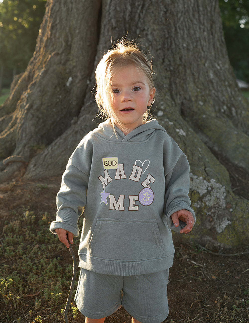 Kids gray shorts with elastic waistband and cuffed leg hem