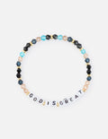 God Is Great letter bead bracelet, white letter beads with dark blue and gold beads