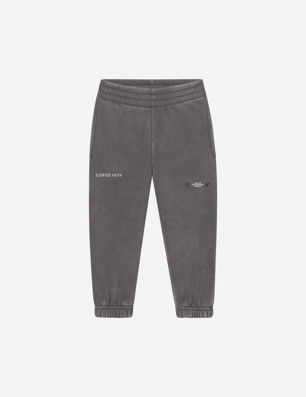 Kids grey jogger sweatpants with ribbed waistband and cuffed ankles