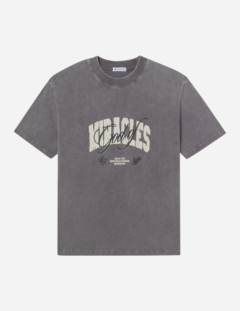 Unisex gray graphic T-shirt with centered front logo print