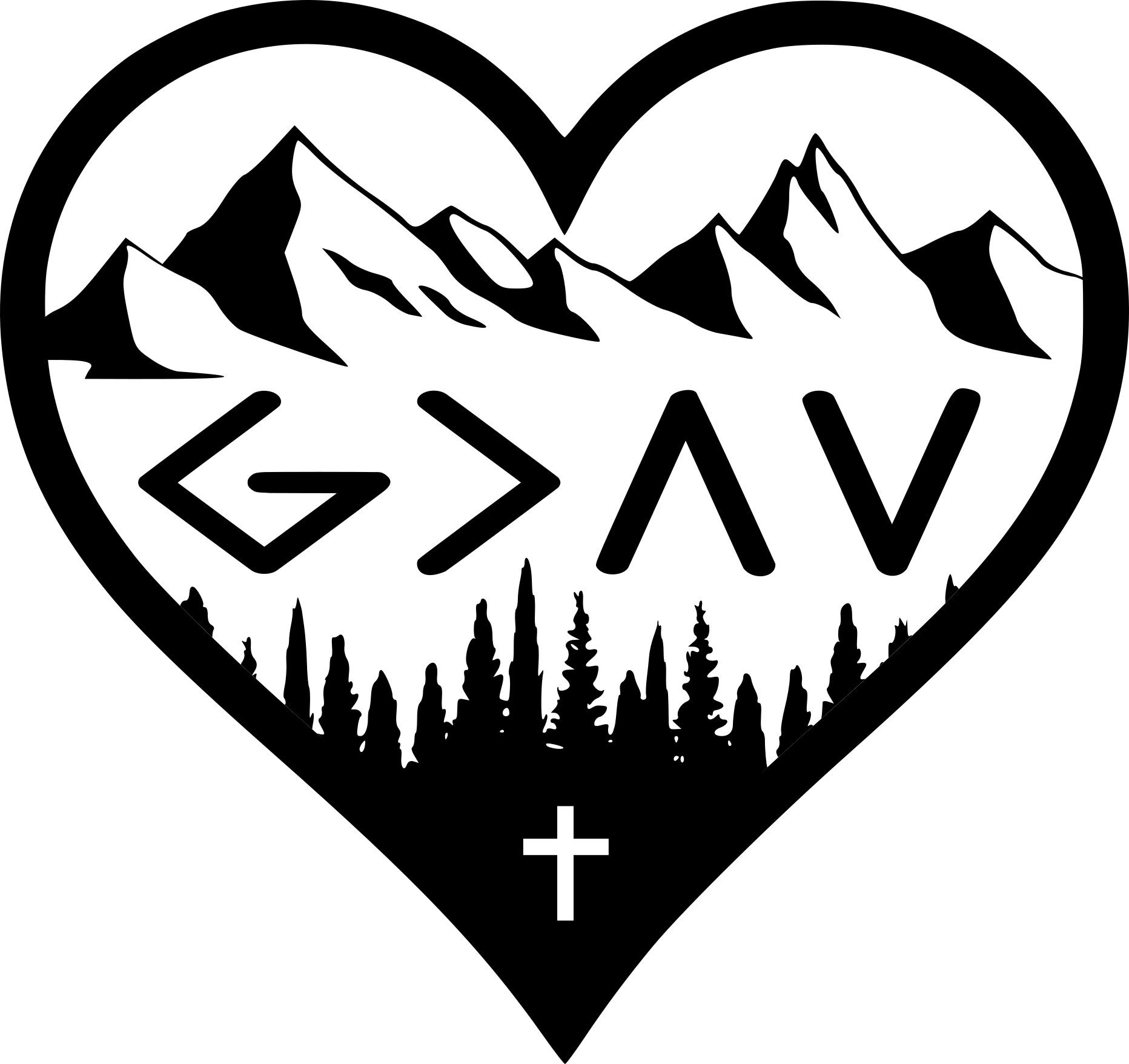 Black-on-black vinyl decal design, heart-shaped layout