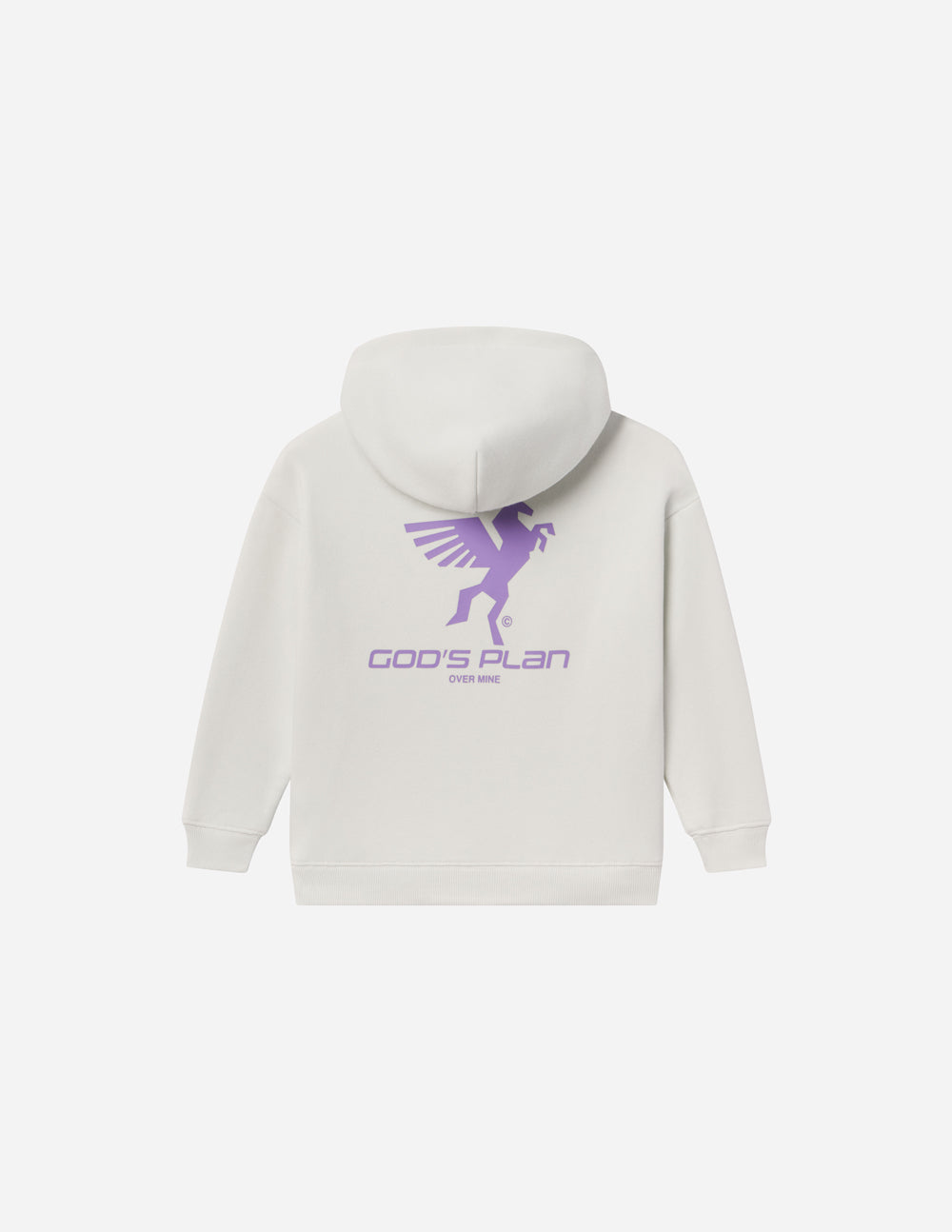 Kids light gray racing hoodie with purple back graphic and hood