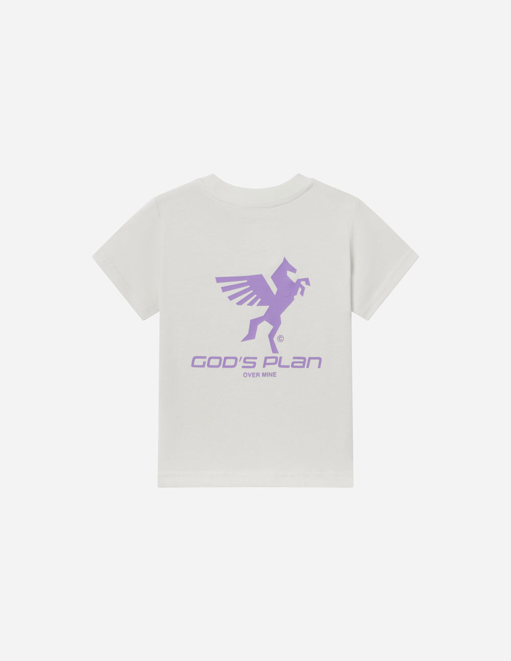 Kids racing T-shirt in white with purple back-style graphic and text on front
