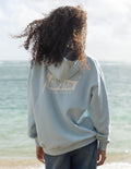 Light blue unisex hoodie with front pocket and small chest logo
