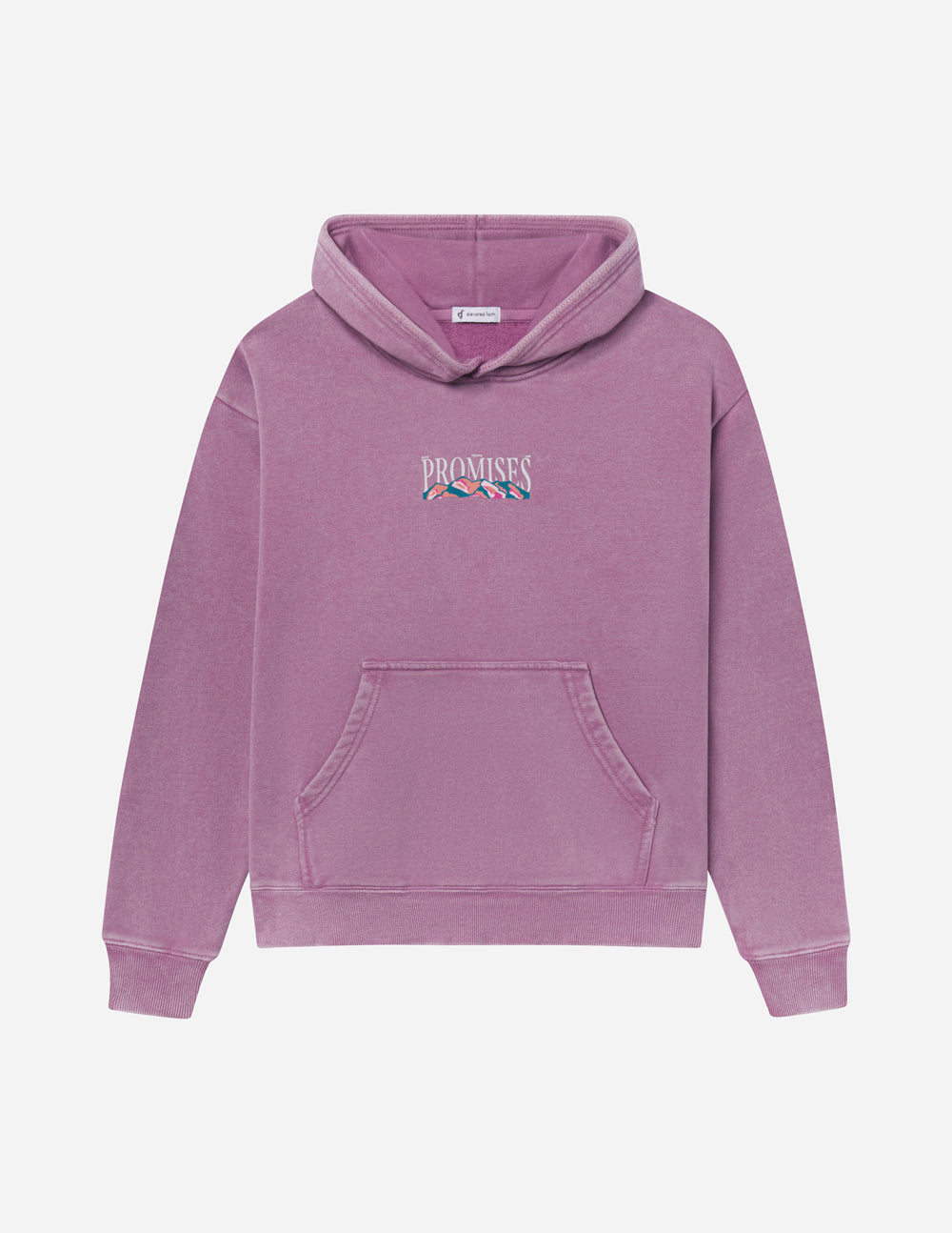 Lavender unisex hoodie with hood, front pouch pocket, and small “Promises” logo