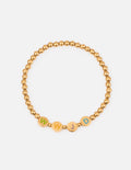 Gold beaded letter bracelet with round beads and colored letter charms