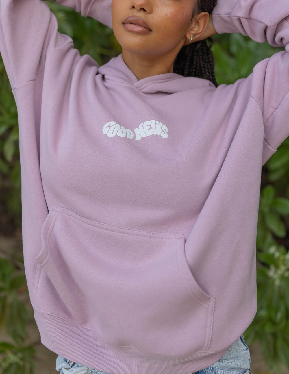 Dusty pink unisex hoodie with kangaroo pocket and chest logo