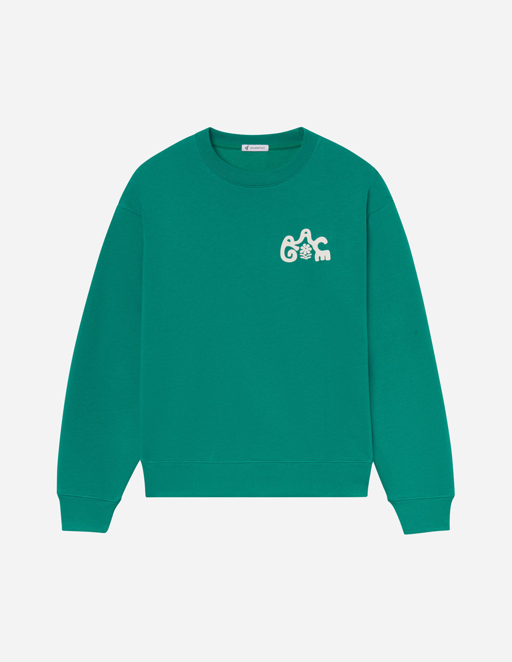 Unisex crewneck sweatshirt in green with small white chest graphic