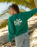 Green unisex crewneck sweatshirt, back logo with elephant and floral graphic
