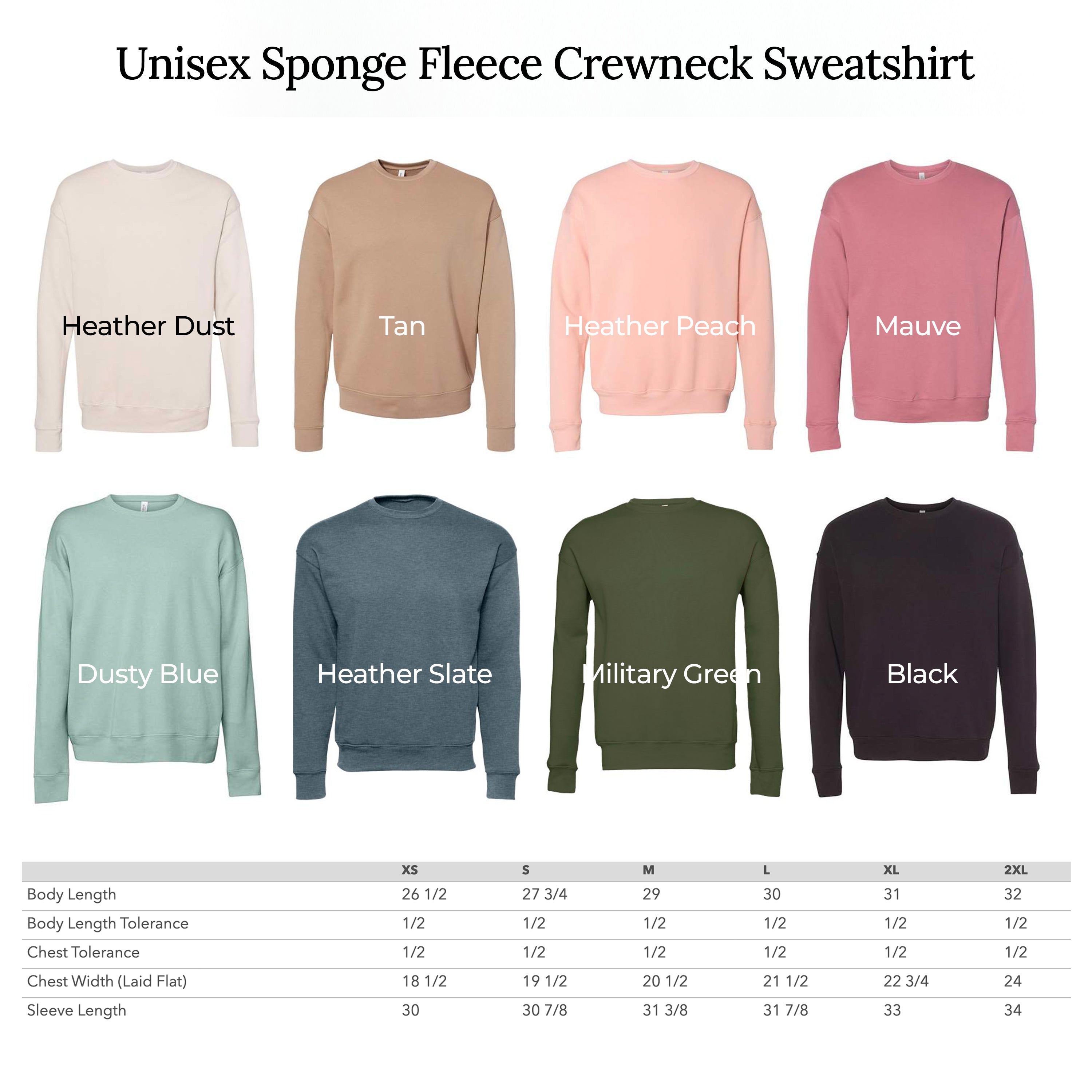 Unisex sponge fleece crewneck sweatshirt in assorted heather colors, front view