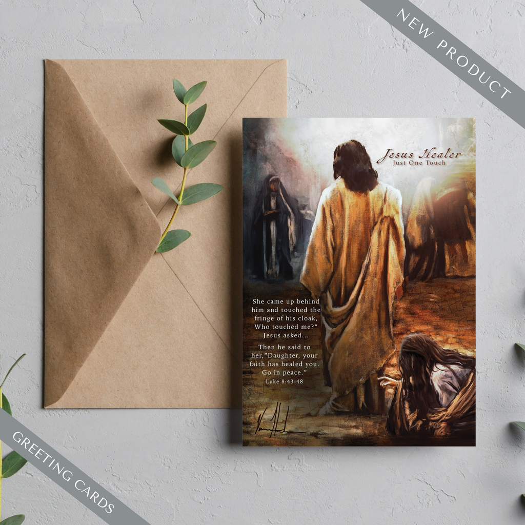 Greeting card with Jesus Healer cover art and kraft paper envelope