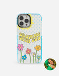 Blue floral phone case with 'Growing With God' text and camera cutouts