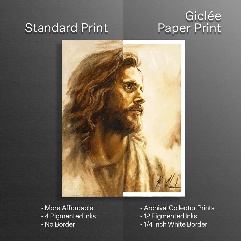 Portrait wall art print of a long-haired bearded man with warm sepia tones, shown front.