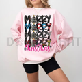 Pink crewneck sweatshirt with Merry Christmas graphic, long sleeves